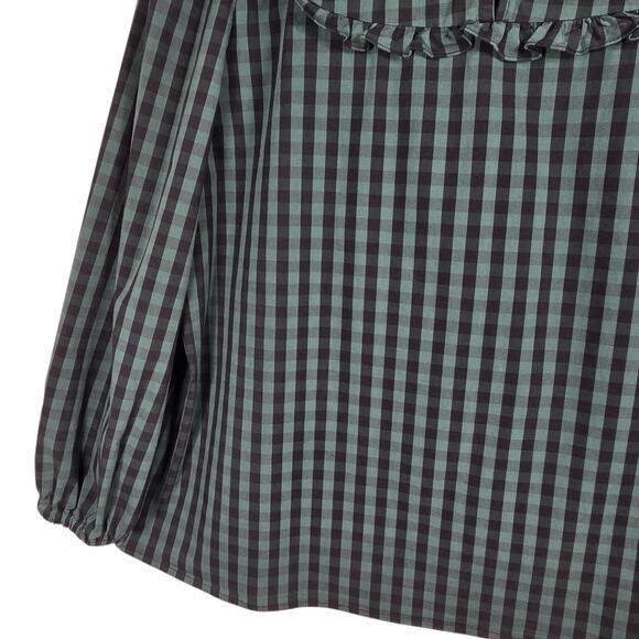 Draper James RSVP Gingham Ruffle Neck Blouse Women’s XL Green Black Check - Picture 8 of 11